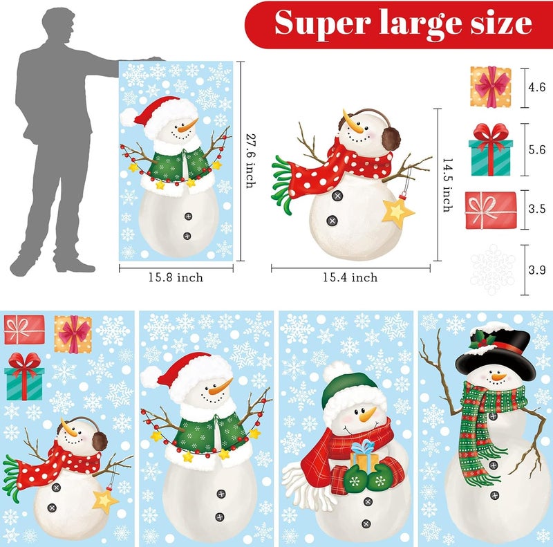 Pseutio 128 PCS Large Christmas Window Clings Snowman Snowflake Stcikers for Christmas Window Decorations - Image 2
